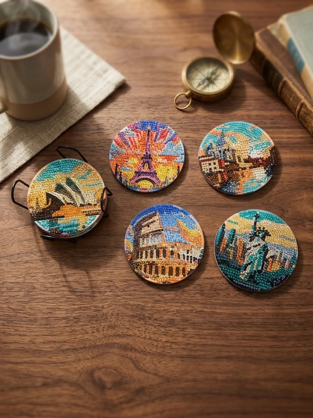Handmade Beaded World Landmark Coasters - Set of 8